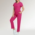 thumbnail image 1 of WULMLEO Womens Scrubs Outfits 2 Piece Short Sleeve Petite Scrub Sets Soft Comfortable V Neck Spring Nursing Workwear Tops and Pants Medical Working Stretch Nurse Uniform Hot Pink L, 1 of 5