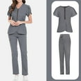 thumbnail image 1 of WULMLEO Womens Scrubs Outfits 2 Piece Short Sleeve Soft Comfortable Scrub Sets Stretch V Neck Trendy Nursing Workwear Tops and Pants Medical Working Petite Nurse Uniform Gray XS, 1 of 5