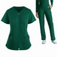 thumbnail image 1 of WULMLEO Womens Scrubs Outfits 2 Piece Short Sleeve Stretch Scrub Sets Petite V Neck Casual Nurse Uniform Shirts and Joggers Medical Fashion Soft Comfortable Nursing Workwear Dark Green XL, 1 of 5