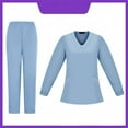 thumbnail image 1 of WULMLEO Womens Scrubs Outfits 2 Piece V Neck Stretch Scrub Sets Petite Long Sleeve Spring Nurse Uniform Shirts and Joggers Medical Working Soft Comfortable Nursing Workwear Light Blue XL, 1 of 5