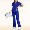 thumbnail image 1 of WULMLEO Womens Scrubs Outfits 2 Piece V Neck Stretch Scrub Sets Soft Comfortable Short Sleeve Working Nurse Uniform Tops and Pants Medical Fashion Petite Nursing Workwear Blue 2XL, 1 of 4