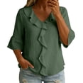 thumbnail image 1 of WULMLEO Womens Spring Tops Ruffle V Neck Blouse Summer Shirts for Women Casual Loose Fit Lightweight Design Green M, 1 of 3