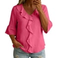 thumbnail image 1 of WULMLEO Womens Spring Tops Ruffle V Neck Blouse Summer Shirts for Women Casual Loose Fit Lightweight Design Pink XL, 1 of 3