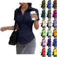 thumbnail image 1 of WULMLEO Womens Stain Shield Dress Shirts Wrinkle Free Short Sleeve Solid Tops Button Down Blouses Navy Polyester, 1 of 6