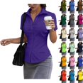 thumbnail image 1 of WULMLEO Womens Stain Shield Dress Shirts Wrinkle Free Short Sleeve Solid Tops Button Down Blouses Purple Polyester, 1 of 6