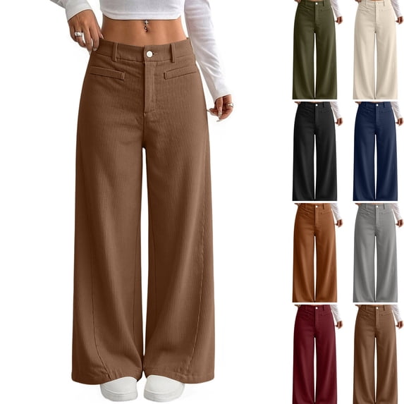 WULMLEO Womens Sweatpants Corduroy Fall Winter Wide Leg Elastic Waist Trousers Soft Athletic Bottoms 2026 Casual Travel Pant with Pockets Coffee S
