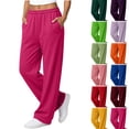 thumbnail image 1 of WULMLEO Womens Sweatpants Solid Wide Leg Elastic Waist Fall Winter Bottoms Trendy Lightweight Pant Stretch Athletic Paloma Pants with Pockets Hot Pink S, 1 of 8