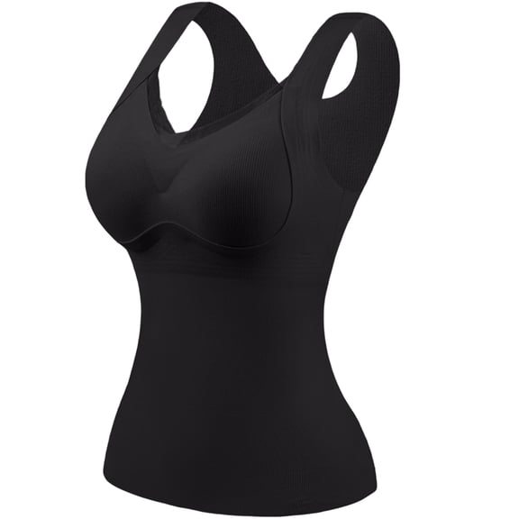 WULMLEO Womens Thermal Tank Tops Built in Bra Warm Underwear High Stretch Sleeveless Camisoles Comfy Soft Base Layer Vest Black 34