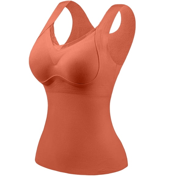 WULMLEO Womens Thermal Tank Tops Built in Bra Warm Underwear High Stretch Sleeveless Camisoles Comfy Soft Base Layer Vest Red 36
