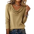 thumbnail image 1 of WULMLEO Womens Tops Trendy 2025 Fall Cowl Neck Shirts Long Sleeve Teacher Clothes Office Business Dressy Casual Outfits Khaki 2XL, 1 of 4