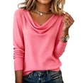thumbnail image 1 of WULMLEO Womens Tops Trendy 2025 Fall Cowl Neck Shirts Long Sleeve Teacher Clothes Office Business Dressy Casual Outfits Pink M, 1 of 4