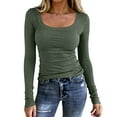 thumbnail image 1 of WULMLEO Womens Trendy Sexy Lace Long Sleeve Slim Fit Tops Casual Scoop Neck Solid Color Holiday Tee Shirts Spring Outfits Army Green 2XL, 1 of 4