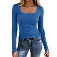 thumbnail image 1 of WULMLEO Womens Trendy Sexy Lace Long Sleeve Slim Fit Tops Casual Scoop Neck Solid Color Holiday Tee Shirts Spring Outfits Royal Blue L, 1 of 4