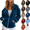 thumbnail image 1 of WULMLEO Womens Velour Zip Up Hoodie Long Sleeve Fall Oversized Hooded Sweatshirt Y2K Jacket 2026 Soft Warm Fashion Sweaters with Pockets Royal Blue 2XL, 1 of 9