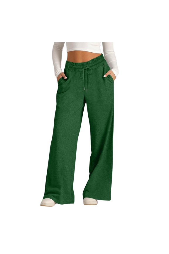 Womens Wide Leg Sweatpants Baggy Flare Straight Leg Open Leg Drawstring Style Clean Aesthetic Cute for Teens Dark Green S
