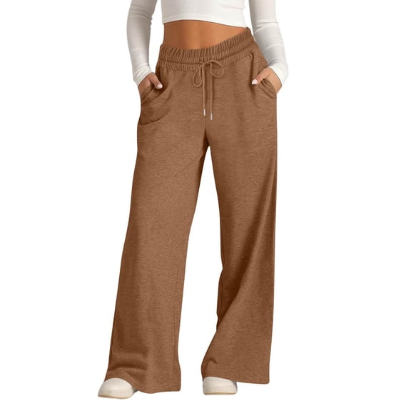 WULMLEO Womens Wide Leg Sweatpants Baggy Flare Straight Leg Open Leg Drawstring Style Clean Aesthetic Cute for Teens Light Brown M