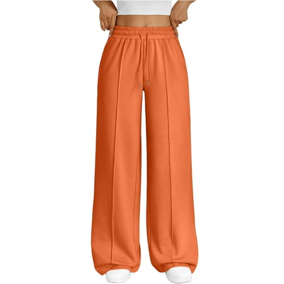 WULMLEO Womens Wide Leg Sweatpants Baggy Loose Fall Barrel Casual Lounge Athletic Pants Comfy Teen Girl Cute y2k Joggers Saffron M