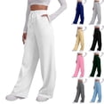 thumbnail image 1 of WULMLEO Womens Wide Leg Sweatpants Cozy Fleece Boyfriend Casual Jogger Pants Baggy Elastic High Waisted Yoga Pants with Pockets White S, 1 of 7