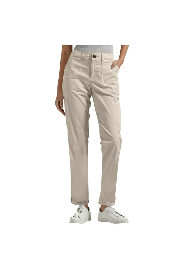 Work Pants Women Dressy Casual Plus Size Wide Leg Cargo Khakis High Waist Straight Twill Chino Slacks Ankle Pants Khaki 2XL