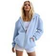 thumbnail image 1 of WULMLEO Zip Up Women Hoodies Loose Long Sleeve Sweatshirts Hooded Winter Soft Shirts Lightweight Fall Shirts Zipper Cute Sweater Light Blue S, 1 of 5