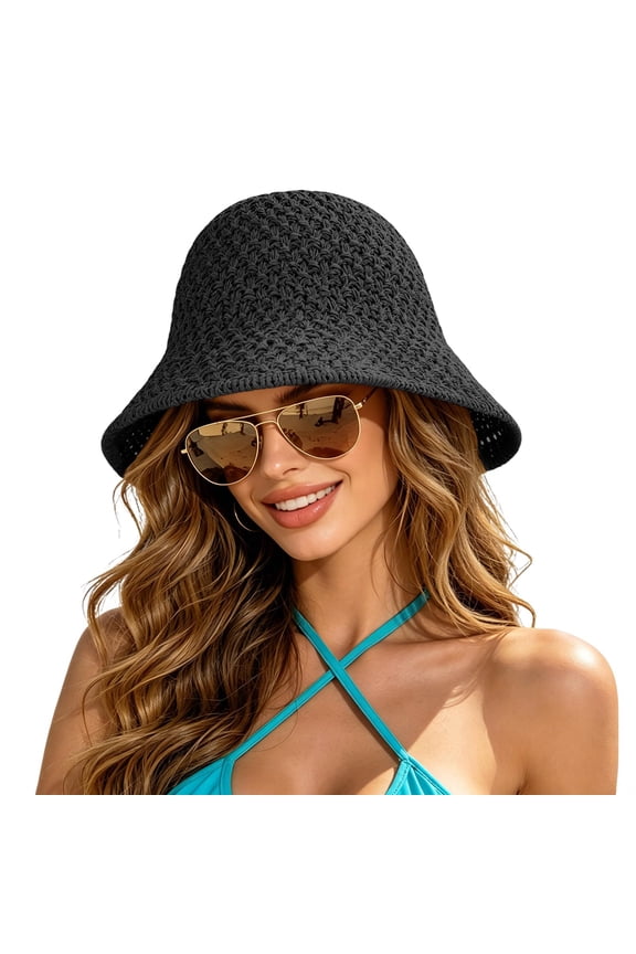 Sun Hat for Women Beach Hat Straw Bucket Hat Summer UV Protection, Packable Breathable Crochet Style
