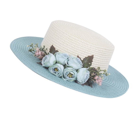 WUODHTW Sun Hats for Women Beach Hats Wide Brim Sun Straw Hat Handmade Flower Sun Protection Hat UV Paper Grass Flat top hat