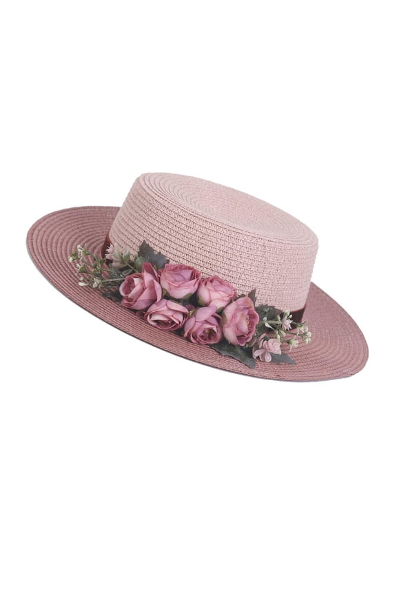Sun Hats for Women Beach Hats Wide Brim Sun Straw Hat Handmade Flower Sun Protection Hat UV Paper Grass Flat top hat