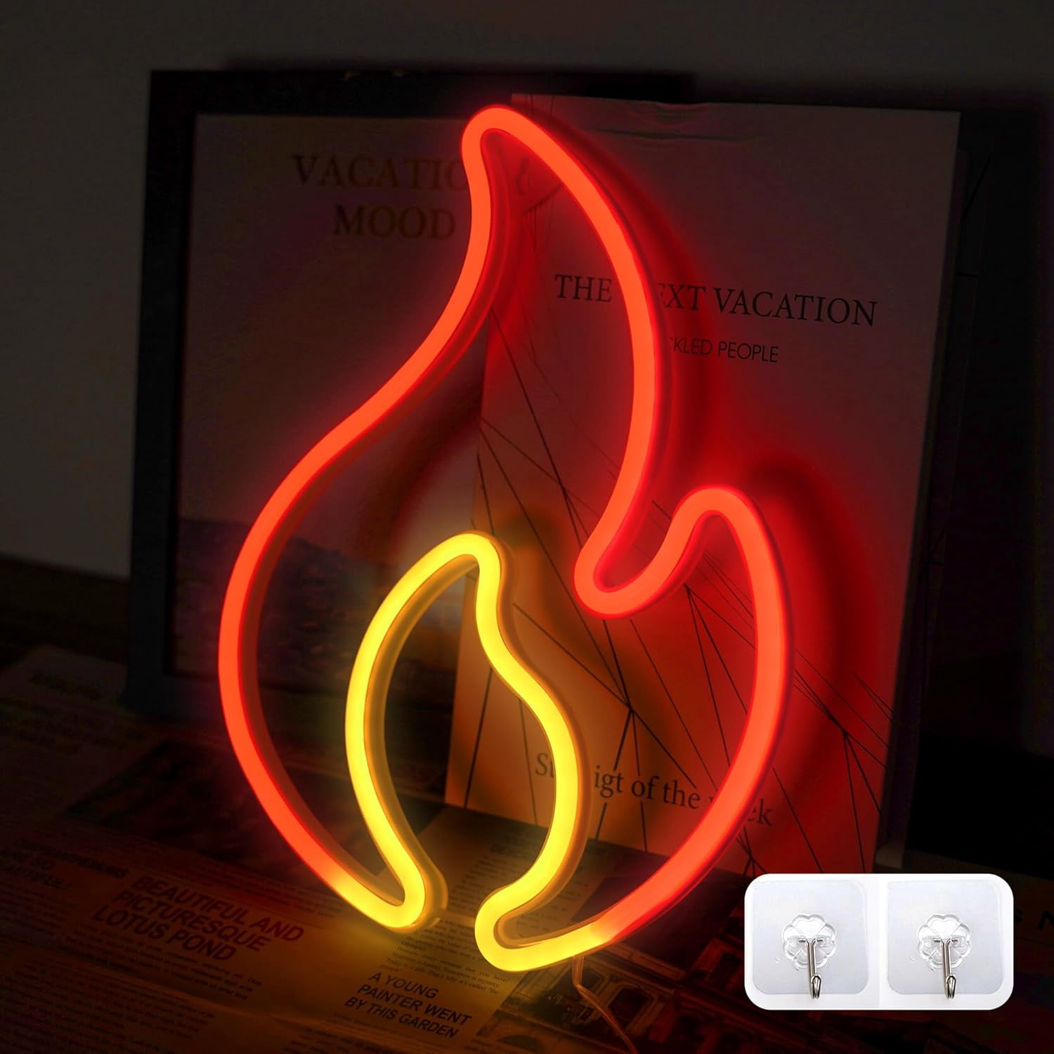 WUQUAN-Fire Flame Neon Sign, Flame Led Light Sign for Wall Decor ...