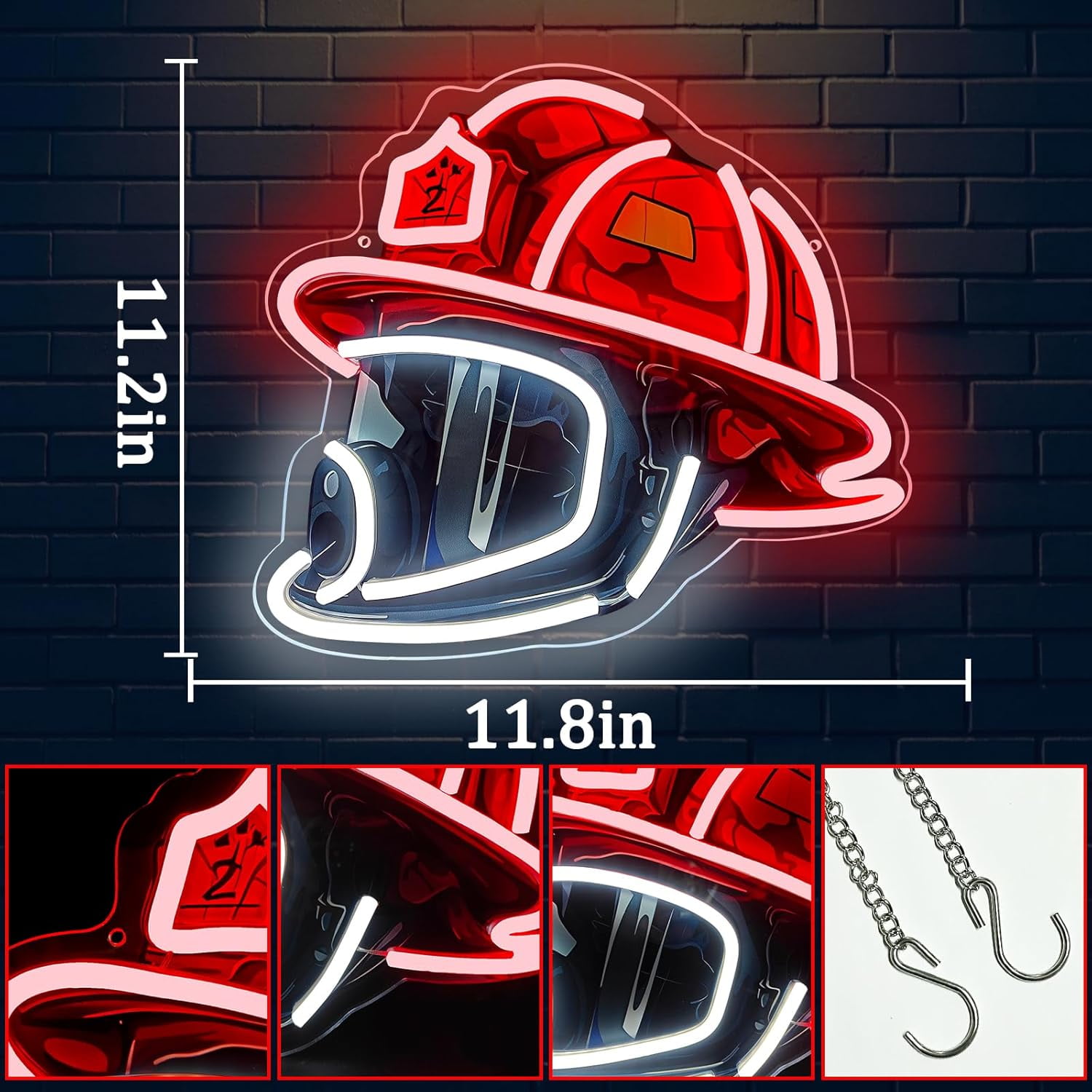 WUQUAN-Firefighting Helmet Neon Sign Red Firefighting Hero Hat LED ...