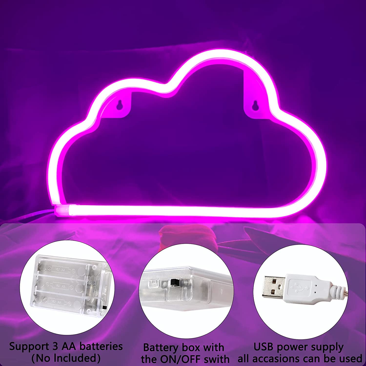 WUQUAN-LED Cloud Neon Light For Wall Decor, Battery Or USB Powered Cloud Sign Shaped Decoration Wall Lights Bedroom Aesthetic Teen Girl Kid Room Christmas Bi WUQUAN-LED Cloud Neon Light For Wall Decor, Battery Or USB Powered Cloud Sign Shaped Decoration Wall Lights Bedroom Aesthetic Teen Girl Kid Room Christmas Bi