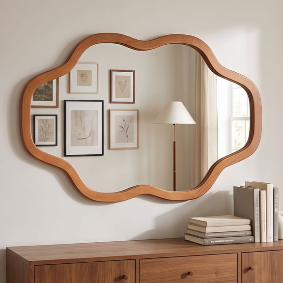 WUSCASA 20"x30" Solid Wood Frame Wall Mirror, Cloud Shape Decorative Mirror, Irregular Accent Vanity Mirror
