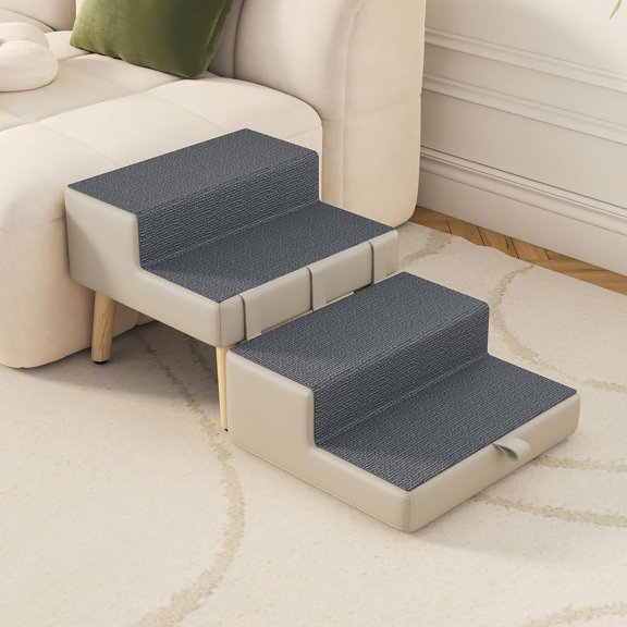 WUSCASA  Dog Stairs for Small Dogs, Foldable 4 Step Pet Steps for Couch & Sofa, Pet Ramp with Wood Frame Support & Non-slip walking surface, Holds Up To 220lbs