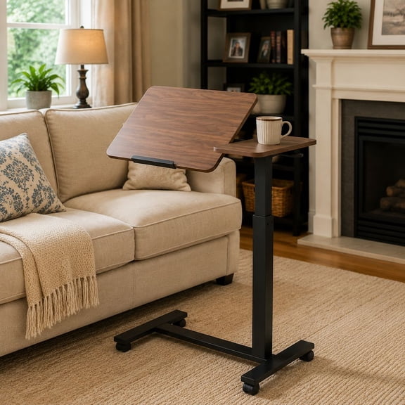 WUSCASA Mobile Standing Desk, Modern Rolling Laptop Desk with Flip Desktop and 4 Wheels, Height & Angle Adjustable Sit Stand Desk