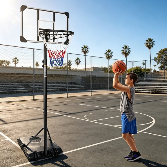 WUSCASA Portable Basketball Goal with Stable Base & Wheels, Indoor Outdoor Adjustable Heigh Basketball Goal System 5.6 to 7ft Basketball Hoop 28 Inch Backboard