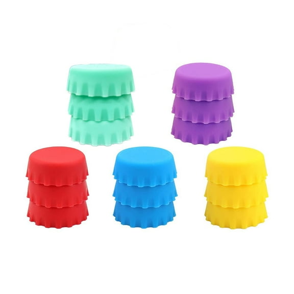 WUSI 15 Pcs Silicone Rubber Bottle Caps, Reusable Beer Caps for Home Brewing Beer, Soft Drink, Beer Bottle, Soda Bottles Kitchen Gadgets (Multi-Color)
