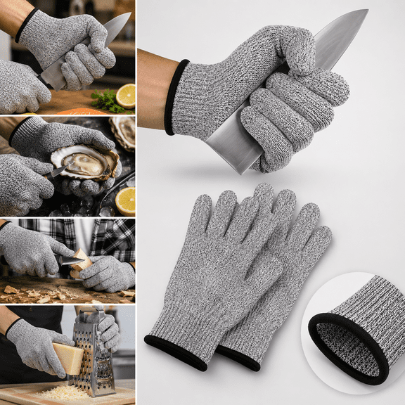 WUSI A5 Cut Resistant Work Gloves for Women and Men, Safety Kitchen Cut Gloves for Chef Oyster Shucking Mandolin Knife Butcher Meat Cutting, with Reinforced Fingers, M
