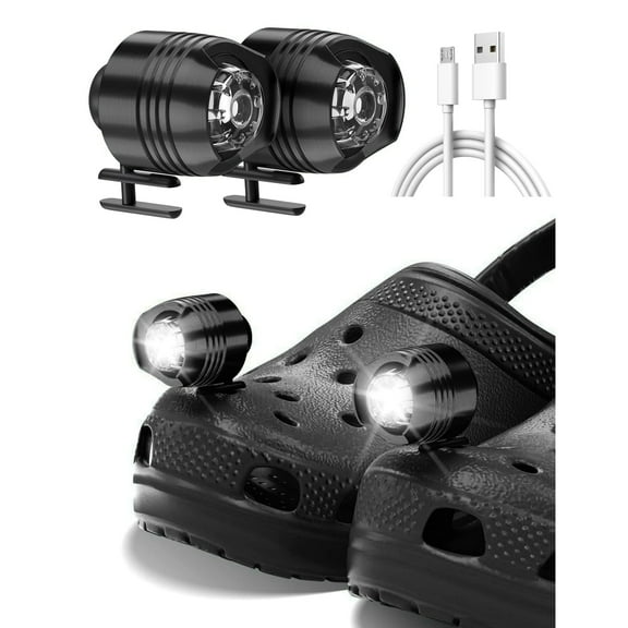 WUSI Headlights for Clogs Shoes 2pcs, Waterproof Rechargeable Clog Shoes Headlights Lights, Crock Headlights Lights Flashlights, Camping Accessories for Men Women Kids（black）