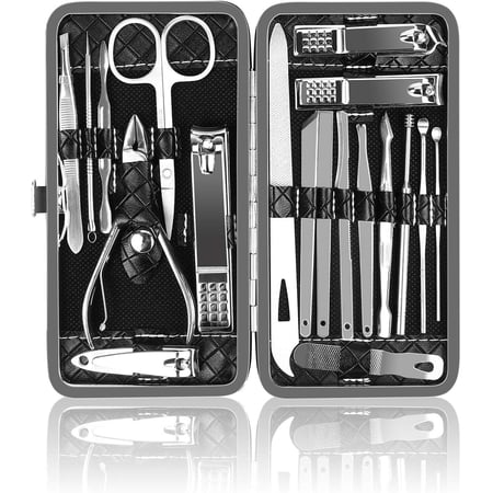 Rongsi Manicure Set 19 in 1 Nail Clippers, Stainless Steel Professional Grooming Kits, Nail Care Tools Pedicure kit with Luxurious Travel Case (Black)