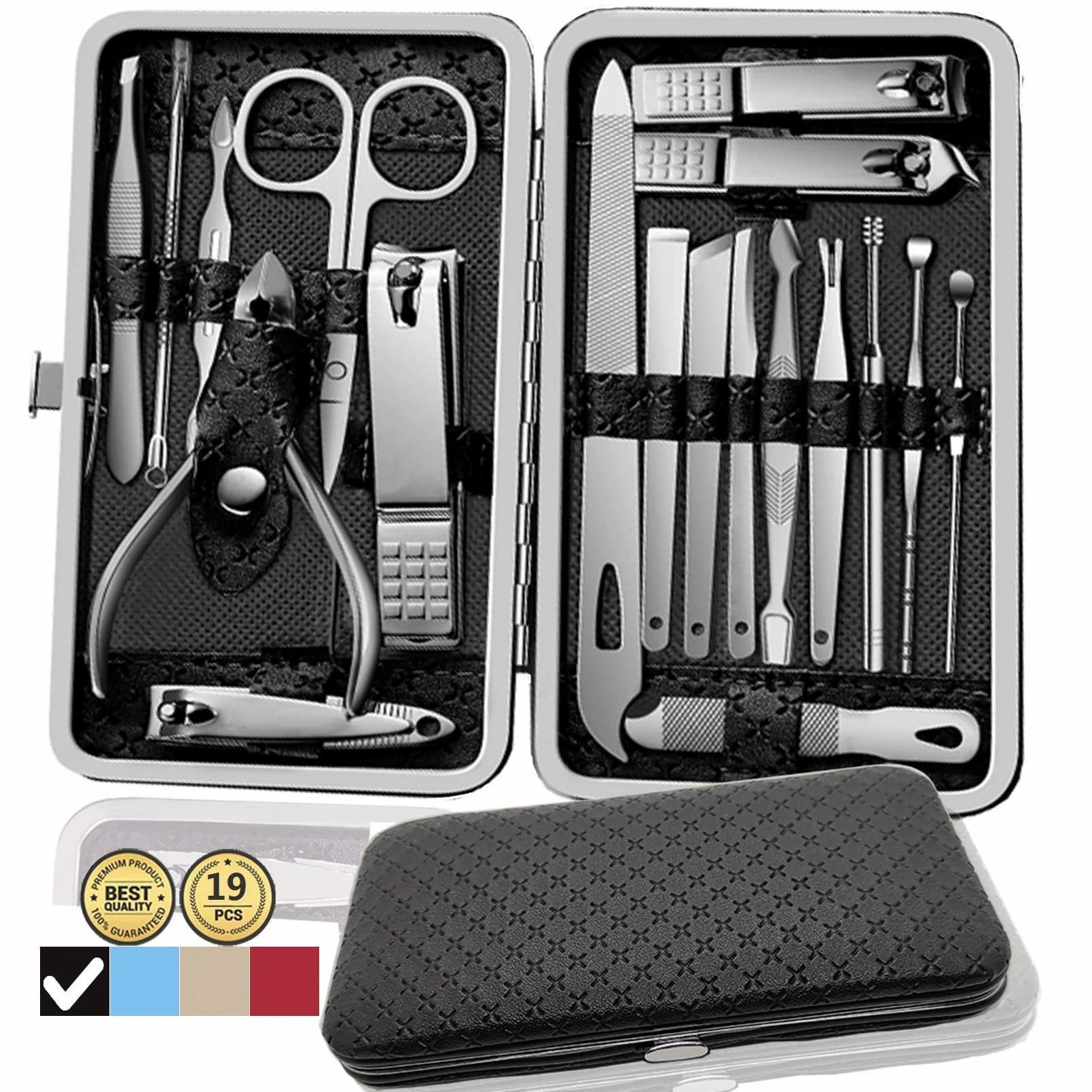 Rongsi Manicure Set 19 in 1 Nail Clippers, Stainless Steel Professional Grooming Kits, Nail Care Tools Pedicure kit with Luxurious Travel Case (Black)