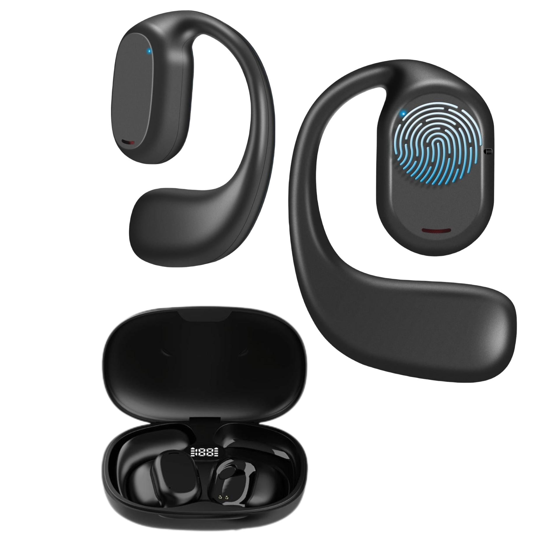 WUSI Open Ear Headphones , Air Conduction Headphones Bluetooth 5.3 Touch Control Wireless Earbuds, Up to 16 Hours Playtime Earphones with Dual 16.2mm Dynamic Drivers Deep Bass