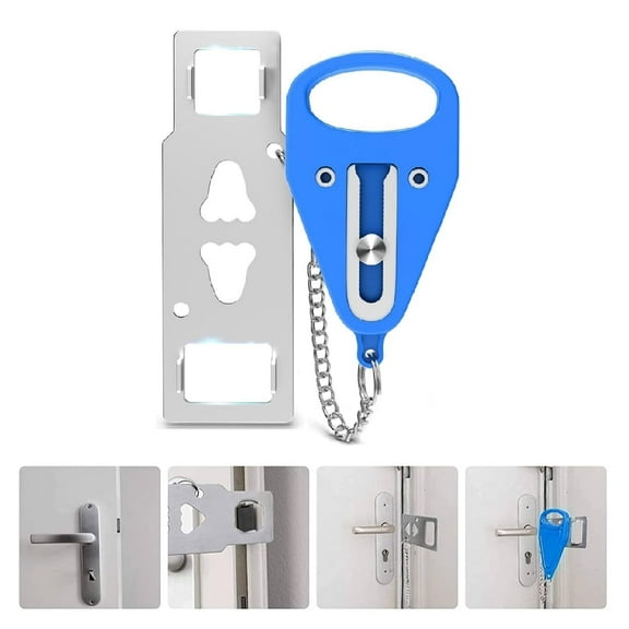 WUSI Portable Door Lock, Travel Lock, School Lockdown Lock, Portable Door Lock Extra Security Measure for Airbnb, Hotel, Home, Apartment and Prevents Unauthorized Entry (Blue)