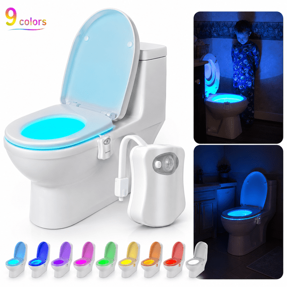 Emlimny Toilet Night Light Gadget, Fun Bathroom Lighting Add on Toilet Bowl Seat, Motion Sensor Activated LED 9 Color Modes - Funny Birthday Gag Gifts for Men, Kids & Toddlers