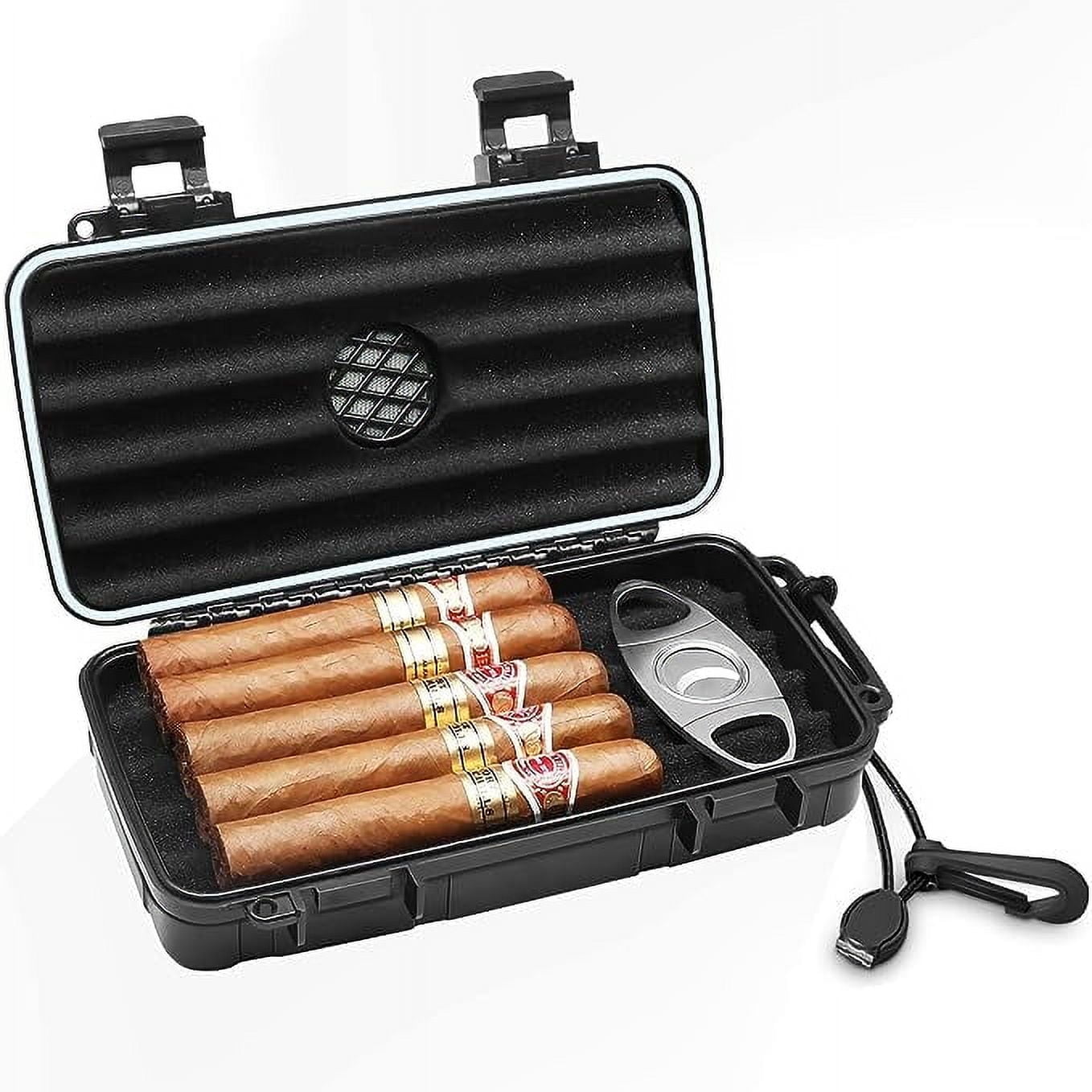 WUSI Travel Cigar Humidor Case - Portable Cigar Box with Humidifier Disc &  Cigar Cutter | Waterproof | Crushproof | Airtight | Durable (Holds up to 5  Cigars)