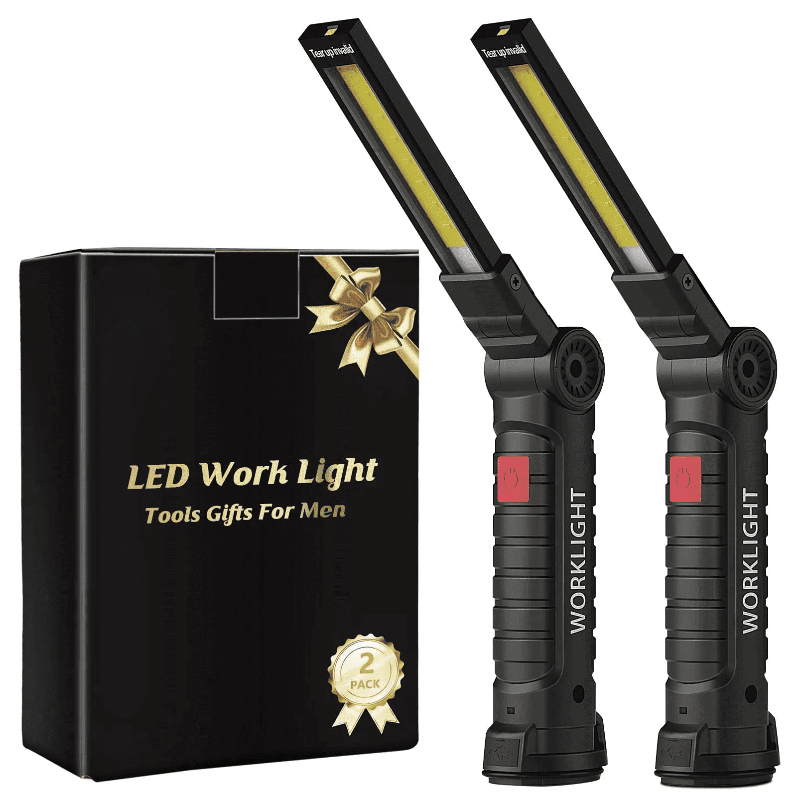 Ustris Rechargeable LED Work Light Magnetic BBQ Grilling Light Foldable Design, Tool Gifts for Men Dad Him, 360 Rotate Mechanic for Car Repair,Camping,Emergency,Fathers Day Gifts (2 Pack)
