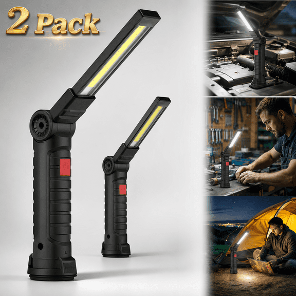 Ustris Rechargeable LED Work Light Magnetic BBQ Grilling Light Foldable Design, Tool Gifts for Men Dad Him, 360 Rotate Mechanic for Car Repair,Camping,Emergency,Fathers Day Gifts (2 Pack)