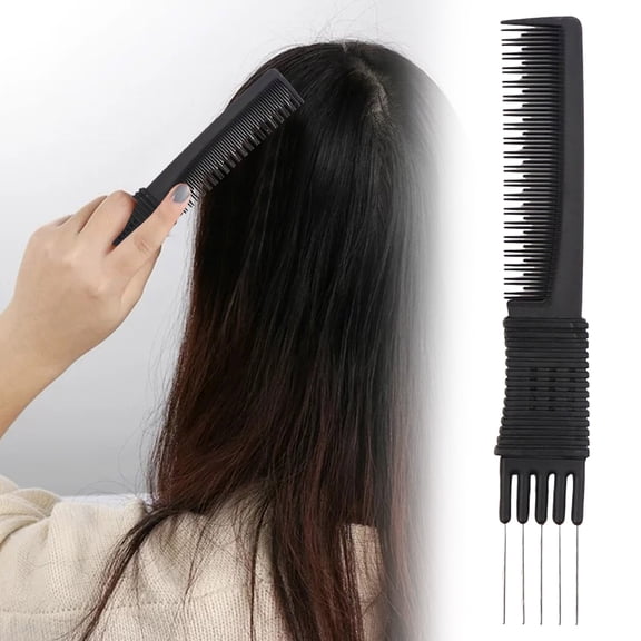WUSUOWEI 1Pcs CarbonFiber Comb Steel Pin Comb Metal Hair Pick Lift Double Side Salon Teasing Back Combs Hair Combs with Metal PickCombs and Fine Tooth RatTail Parting Combs for Women Hair Styling