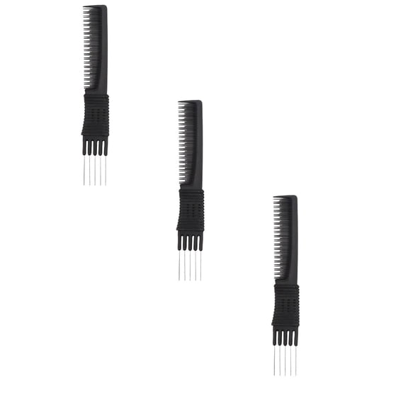WUSUOWEI 3Pcs CarbonFiber Comb Steel Pin Comb Metal Hair Pick Lift Double Side Salon Teasing Back Combs Hair Combs with Metal PickCombs and Fine Tooth RatTail Parting Combs for Women Hair Styling