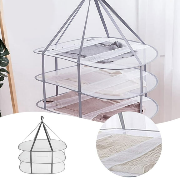 WUSUOWEI 9.5*31 inch 3-Tier Folded Mesh Clothes Hanging Dryer Stackable Sweater Drying Rack Portable Hanging Laundry Rack for Sweater,Toy,Socks,Outdoor Indoor