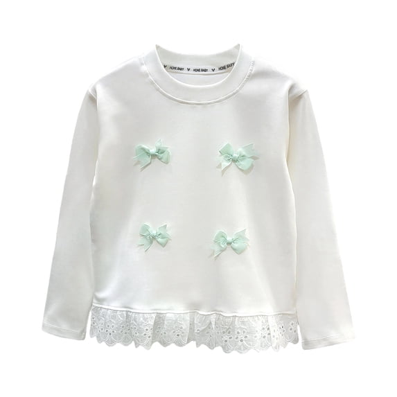 WUSUOWEI Kids Crewneck Sweatshirt Long Sleeve Pullover Top Fall Round Neck Blouse Hollow Lace Ruffle Hem Elastic Knit Spring Casual Blouse 9-10 Years