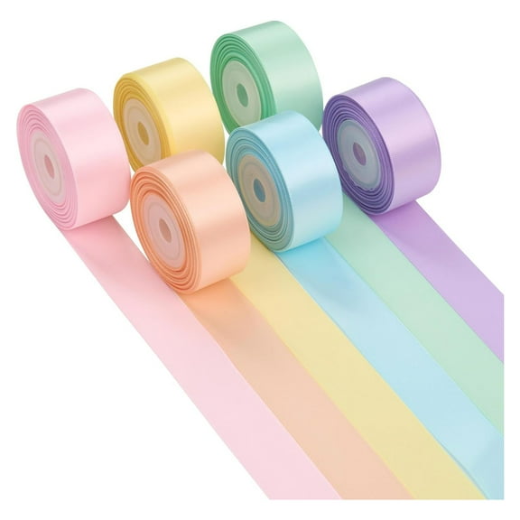 WUSUOWEI Pastel Satin Ribbon Set Double Side Rainbow Color Silk Satin Ribbon Assortment for Crafts Gift Wrapping Birthday Party Weddings Decor DIY Hair Bows - 6 Roll